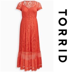 TORRID BUTTON FRONT SKATER MAXI DRESS - LACE CORAL